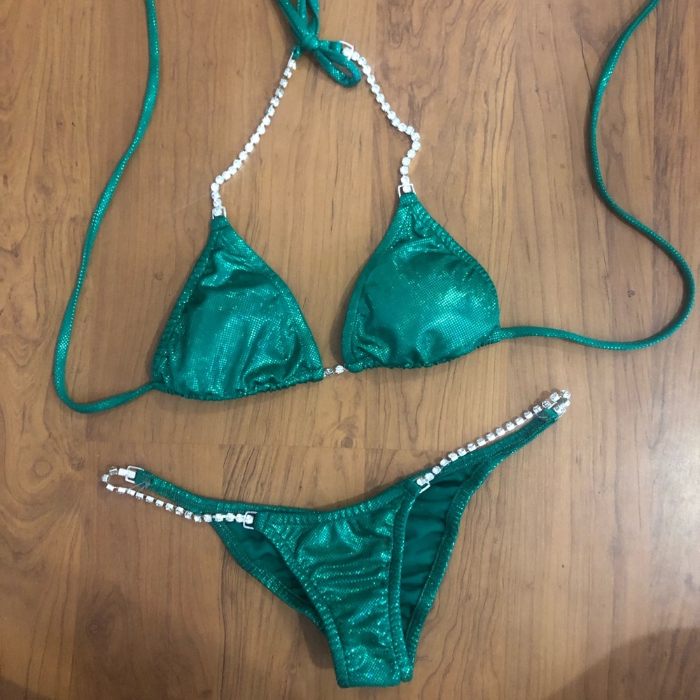 Green custom bikini contest / competition suit